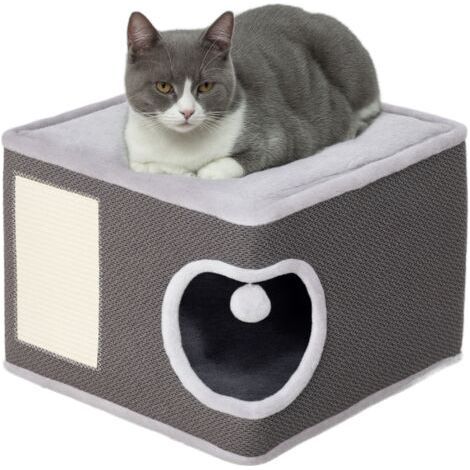 Tonneau griffoir chat arbre à chat avec plate-forme supérieur, en peluche et sisal 45 x 45 x 35 cm gris anthracite (1/5)
