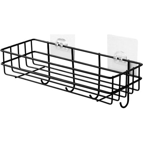 Etagère De Salle De Bain - Support Mural Sans Perçage En Fer - Pour Produits De Toilette Et Accessoires De Douche - 28 X 10,5 X 9 Cm - 1 Pièce (1/5)