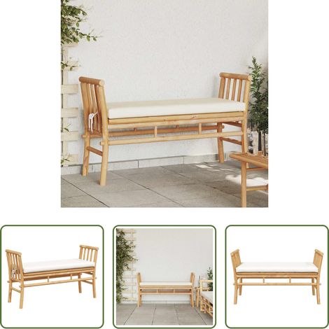 Bambusbank - Gartenbank mit Kissen Braun 110 x 38 x 65cm Bambus (1/5)