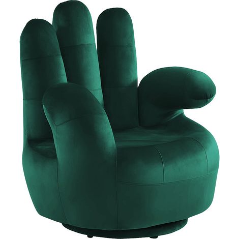Poltrona a forma di mano girevole in velluto Verde scuro - CATCHY