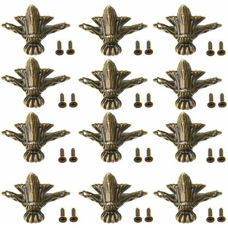 Coin Protecteur Pieds, Pied D’angle Décoratif en Metal, Antique Boîte De Rangement Pieds, Pieds de Meubles, avec Vis, pour le Décor de Caisse en Bois de Gaufrage 12 Pièces (1/5)