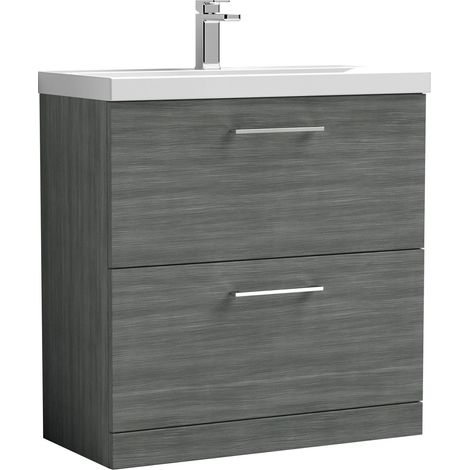 Balterley Contemporary Bathroom Floor Standing 2 Soft-Close Drawer Vanity Unit & Mid-Edge Ceramic Basin, Anthracite, 800 mm