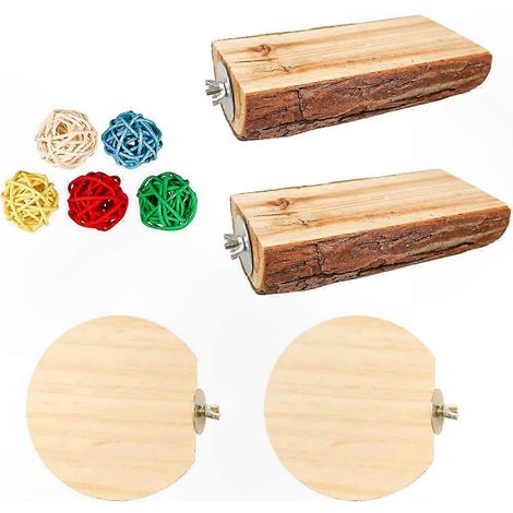 Natürliche Holzsitzstange für Wellensittiche und mittelgroße Vögel – 9-teilig mit Rattanplattform, Kauspielzeug, einfache Käfigmontage (1/5)