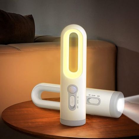Linterna/luz nocturna LED recargable y portátil con diseño 2 en 1 y sensor crepuscular. Ideal para dormitorios，habitaciones infantiles，1 unidad) (1/5)