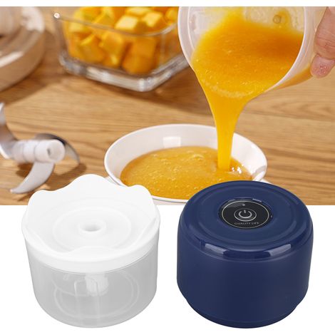 Picadora eléctrica de ajo y cebolla, portátil, batidora de cocina recargable por USB para verduras, chiles, comida para bebés, especias, 250 ml, azul, ABS y acero inoxidable. (1/5)