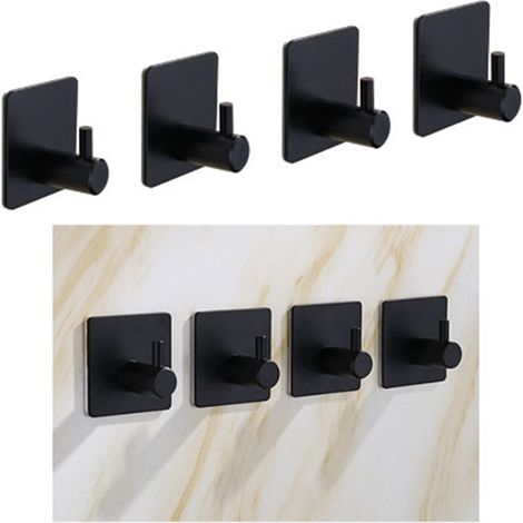 4er-Pack Kleiderhaken, stark klebend, Wandhaken aus Edelstahl 304, schwarz, quadratisch (1/5)
