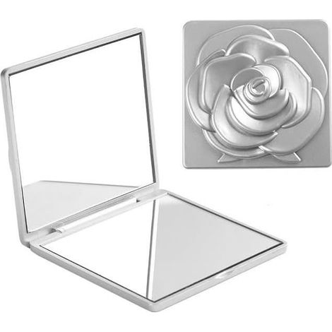 Miroir de Poche Carré Magnifique - Marque - Double Face et Pliable - Gris (1/4)