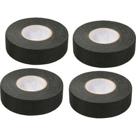 4 Pièces Noir Ruban Adhésif Auto (1.5 cm x 15 m) - Ruban Chiffon de Voiture, Ruban Adhesif Haute Temperature, Scotch Noir Resistant, Scotch Tissu, Bande de Harnais de Câblage de Voiture (1/4)