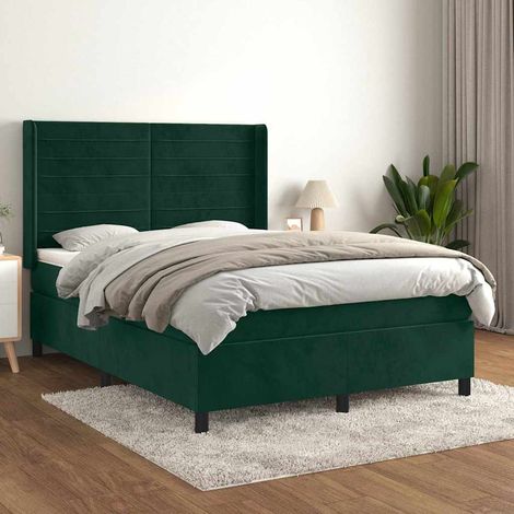 vidaXL Sommier à lattes de lit et matelas Vert foncé 140x190cm Velours (1/5)