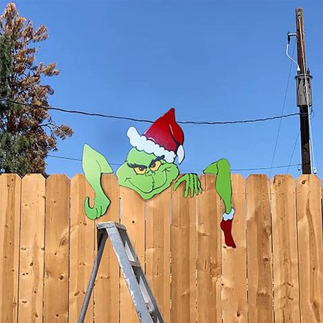 Clôture décorative de Noël avec personnages de dessins animés, vol de jardin, art extérieur pour fêtes, décoration de jardin et pelouse (1/5)