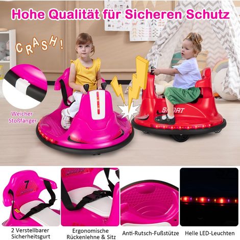 Voiture tamponneuse enfant rose 6 V avec rotation à 360 , éclairage LED, musique et télécommande pour jardin et plein air (1/5)