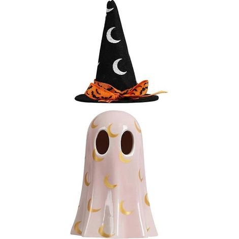 Décoration lumineuse fantomatique avec chapeau de sorcière, décoration de table d'Halloween pour l'intérieur, rose (1/4)