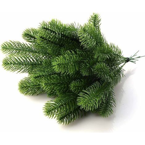 30 Stück künstliche Tannenzweige, Grünpflanzen, Kiefernnadeln, Blumenzubehör für Weihnachtskranz, Garten, Heimdekoration, 24 x 8 cm