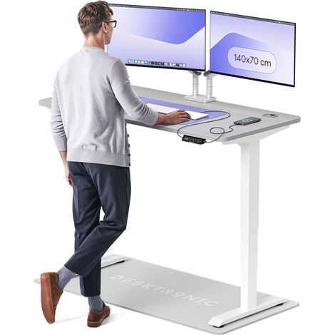 Desktronic Bureau assis debout HomePro - 140x70cm - Blanc/Gris