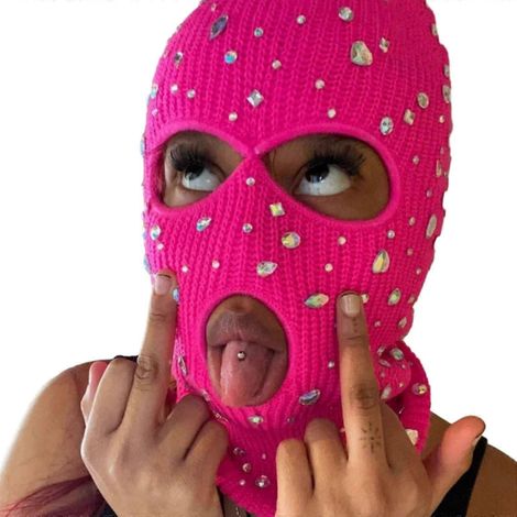 Cagoule à strass avec protection faciale, bonnet et cache-cou, compatible avec les activités extérieures comme Halloween et le cosplay. Nouveauté S03 (1/5)