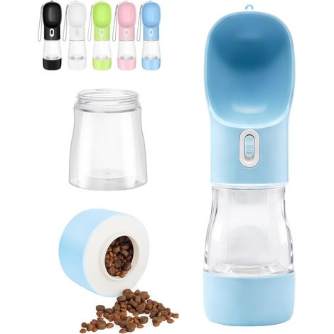 Gourde Chien Portable Gourde Chien Promenade 258 ML avec Compartiment à Croquettes de 200 ML Gourde pour Chien Promenade pour Les Promenades Les Voyages et La Randonnée -Bleu (1/5)
