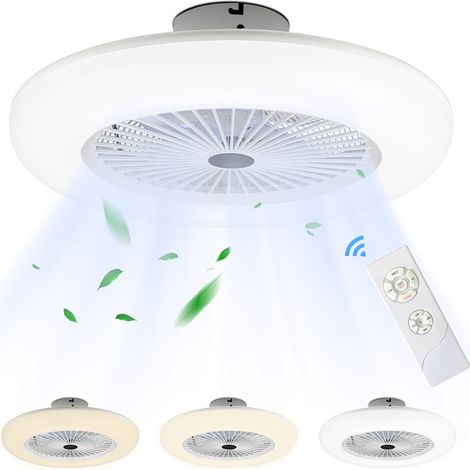Wolketon Ventilatore a soffitto Ventilatore per lampadari Lampade a LED intelligenti con led Bianco - Tondo Con telecomando