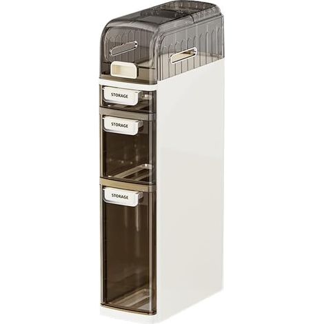 Meuble de rangement étroit à tiroirs, colonne de stockage salle de bain en plastique étanche avec roulettes - 4 niveaux - autoportant gain de place - Blanc+Gris (1/5)