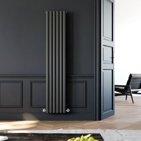 ELEGANT Designer Radiator Vertical Column Oval Panel Radiator 1800 x 360 mm Anthracite Double Heater
