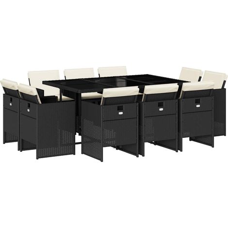 Maison Exclusive - Set de comedor jardín 11 pzas con cojines ratá (1/5)