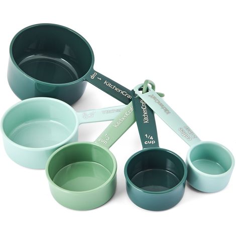 Kitchencraft 5pc measuring cup set, green and blue space saving nesting measuring cups for dry or liquid ingredients, ideal for cooking and baking