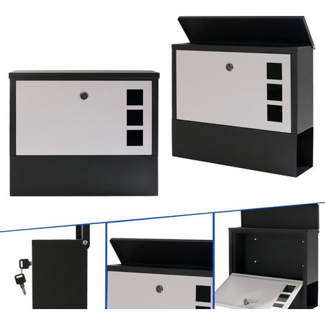 AREBOS Modern Design Letterbox Graphite Anthracite Wall Mailbox Post Box