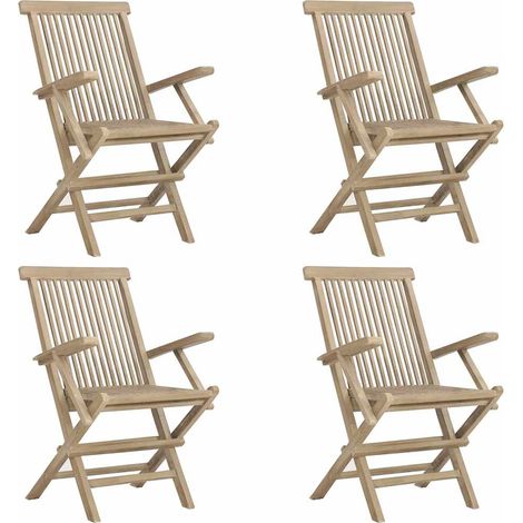 Maison Exclusive - Sedie pieghevoli, 4 pezzi, grigie, 56x61x89 cm, in legno massello di teak (1/5)