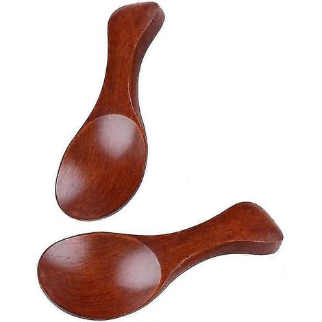 Lot de 2 mini cuillères en bois à manche court, idéales pour les petits pots de confiture, épices, condiments, sucre, miel, thé ou café. Accessoires de cuisine (noir foncé) (1/2)