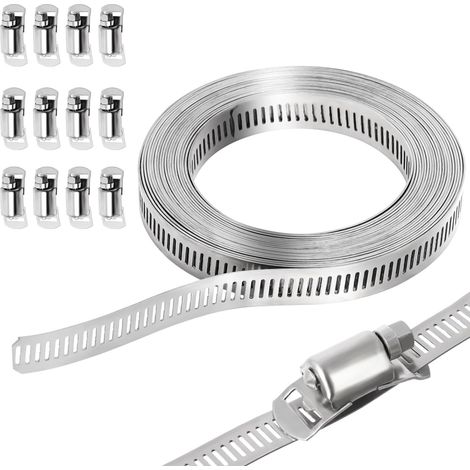 5M Collier de serrage inox métallique Réglables de Tuyau Clips, Collier à Vis sans Fin en Acier inox 304, Avec 12 fermetures (1/5)