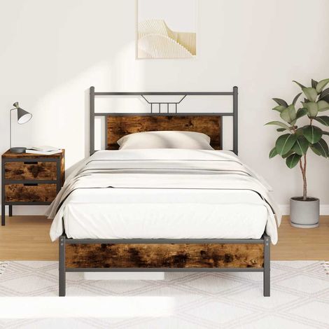 Bettgestell ohne Matratze Räuchereiche 100x190 cm Holzwerkstoff
