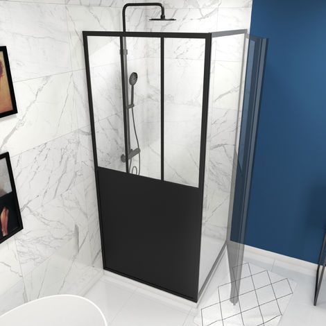 PANEL LATERAL TIPO TALLER - 80X200CM - PANEL LATERAL - PERFIL NEGRO MATE - CRISTAL TRANSPARENTE 5MM - WORKSHOP SIDE 80 (1/4)