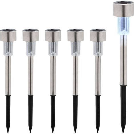 Relaxdays Solar Lights, Set of 6, Cool White, Waterproof, with Sensor, LED Garden Lighting, 31 x 4.5 cm, Silver/Black (1/5)