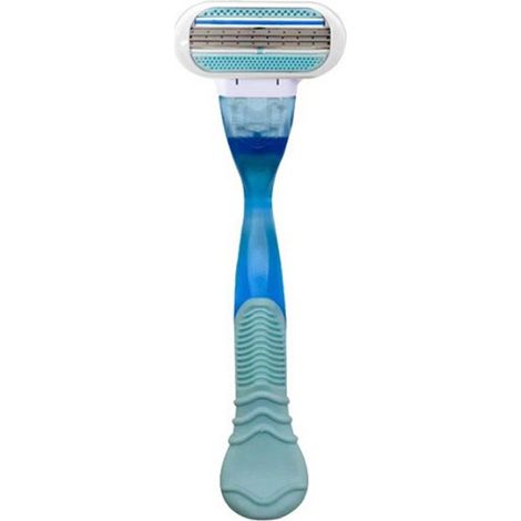 Rasoir manuel 3 lames pour femmes – Épilation douce des aisselles et jambes avec manche bleu + tête de rasage verte interchangeable (Kit complet) (1/5)