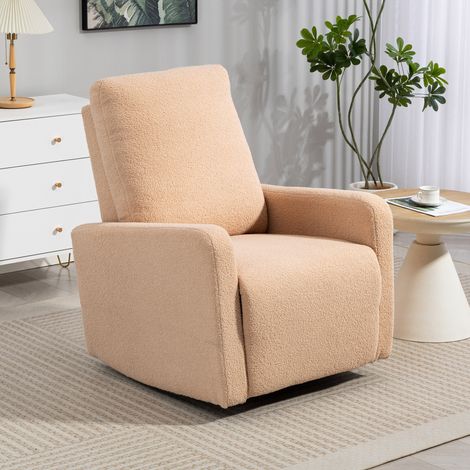 Sillón Relax Reclinable Manual hasta 135º con Reposabrazos Reposapiés Acolchado Grueso Función de Balanceo 360° Marrón (1/5)