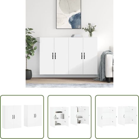 vidaXL Armoire en bois - Armoires murales 2 pcs blanc bois d'ingénierie (1/5)
