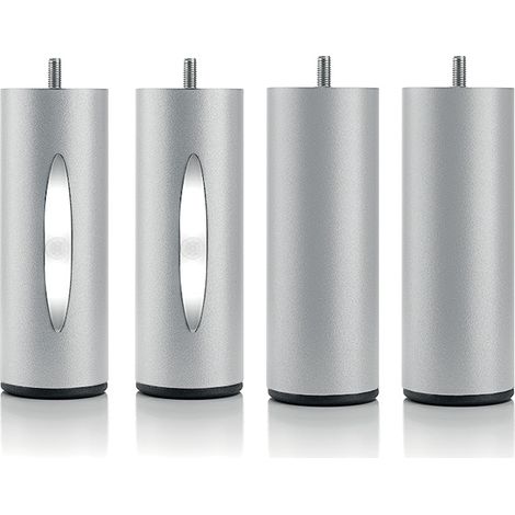 BELLECOUR LITERIE Jeu de pieds de lit cylindriques (2 lumineux + 2 métal Gris) (1/4)