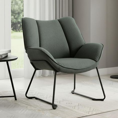Loungesessel Grün Leinen mit Metallbeinen, gepolsterter Relaxsessel für Wohnzimmer (1/5)