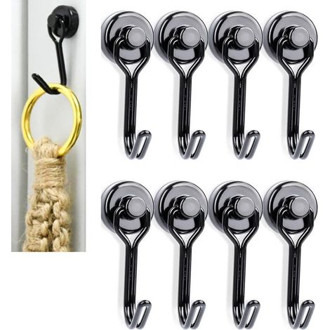 8er-Pack Neodym-Magnethaken – Tragkraft 7 kg – Schwarz (1/5)