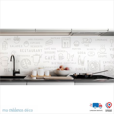 Crédence : Dessin food clair - Couleur Blanc pur - Alu composite - 60 - 120 (1/3)