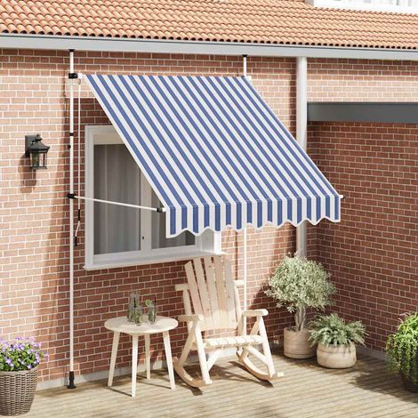 Tenda da Sole Retrattile Manuale 200 cm a Strisce Blu e Bianche vidaXL