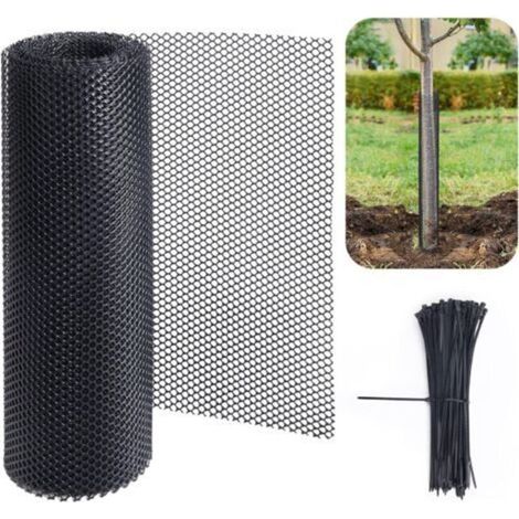 Noir,Protection de tronc d'arbre en maille de 6 m – Protection contre l'écorce d'arbre – Filet de protection flexible avec 100 attaches pour protéger les arbres contre les tondeuses à chevreuil (1/5)