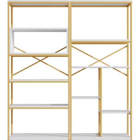 Moderne Bücherregal 160 x 29,5 x 180 cm aus Metall und MDF, Gold und Weiß (1/5)