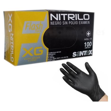 Santex Handschuhe de Nitrile Powder Free Black Extra Heavy Duty Nitrile Range Flash Black Einweghandschuhe de Single Use Free de Latex Free Box de 100 Stück Größe XL