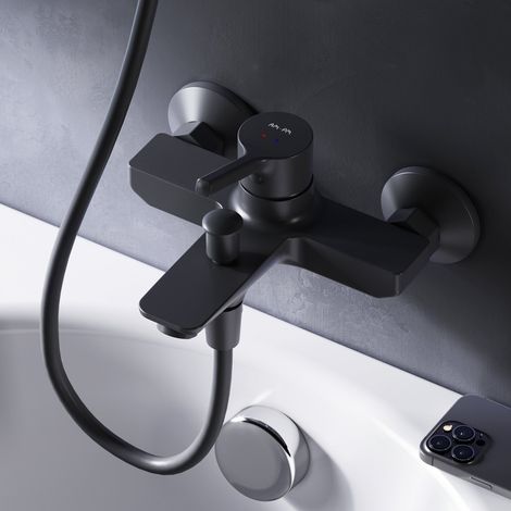 AM.PM Mitigeur Baignoire Noir Robinet Baignore Main Monté Mur pour Salle de Bains Mélangeur de Baignoire en Laiton