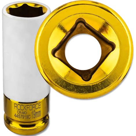 Bussola a impatto ROCKFORCE da 1/2" a 6 punte, profonda 19 mm, per cerchi in lega con manicotto