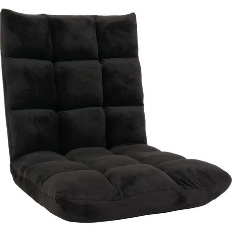 Sedia da terra con cuscino da pavimento, schienale regolabile in 6 posizioni di relax, struttura stabile, velluto nero 040006365