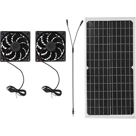 Kit de ventilation solaire avec panneau solaire de 16 W, 2 ventilateurs CC sans balais haute vitesse, ventilateur d'extraction solaire pour serre, poulailler, grenier, grange ou abri de jardin. (1/5)