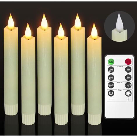 Lot de 6 bougies LED, fonctionnant avec piles et télécommande, lumière vacillante sans flamme, bougies coniques ivoire pour décoration de table à la maison (1/5)