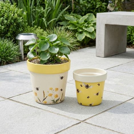 Duo Welcome Bee Motif Planter Pot Set (1/2)