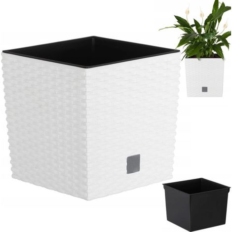 DRTS325L-S449 POT DE FLEURS CARRÉ EN ROTIN BLANC POT DE FLEURS CARRÉ BAS EN ROTIN BLANC GRAND POT DE FLEURS DE BALCON EN ROTIN (1/5)